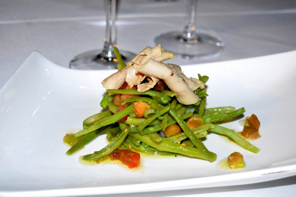 ensalada de judías y foie
