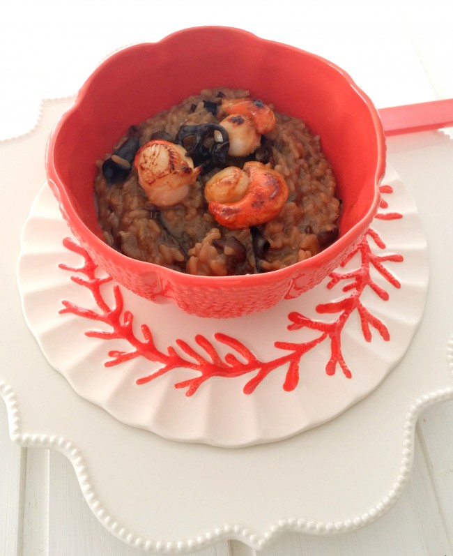 risotto de setas con vieiras